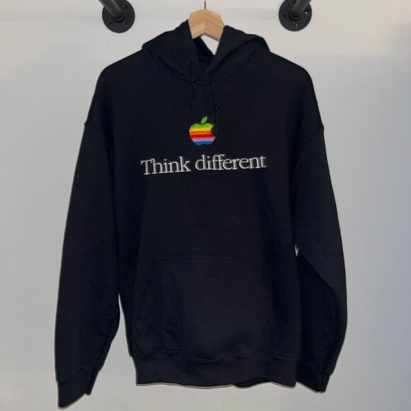 Black Apple Think Different Promo Tech Steve Jobs Drawstring Hoodie - Picture 1 of 2